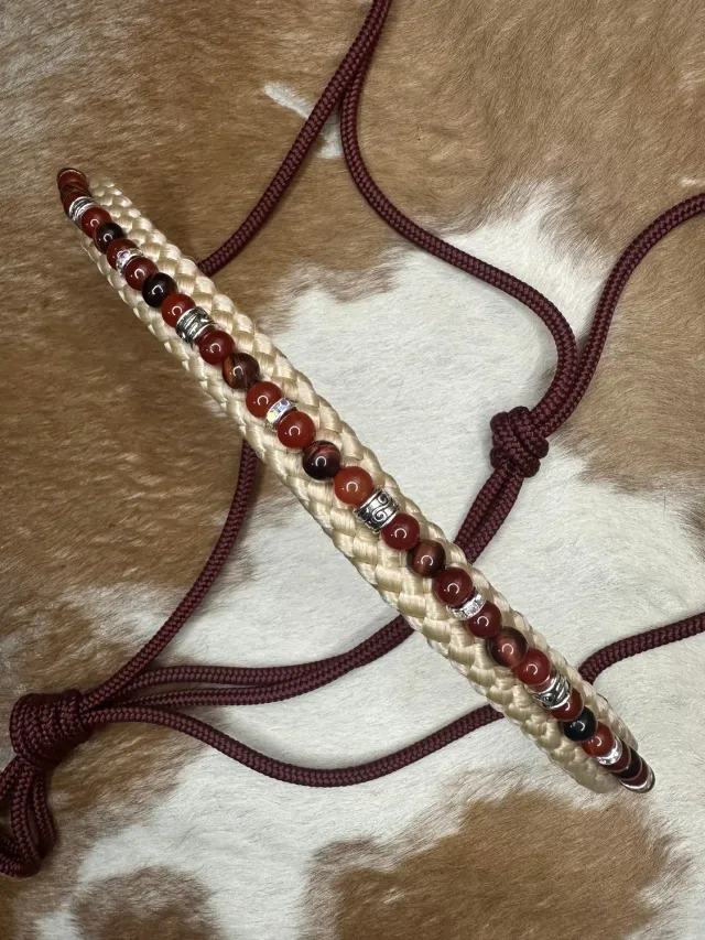 Mushabu Crystal Deluxe touwhalster rode agaat tijgeroog