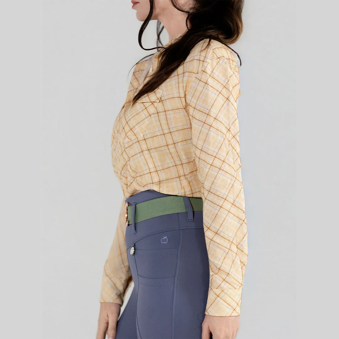 Dapplebay Breezy Button Up blouse tan ruit katoen gauze