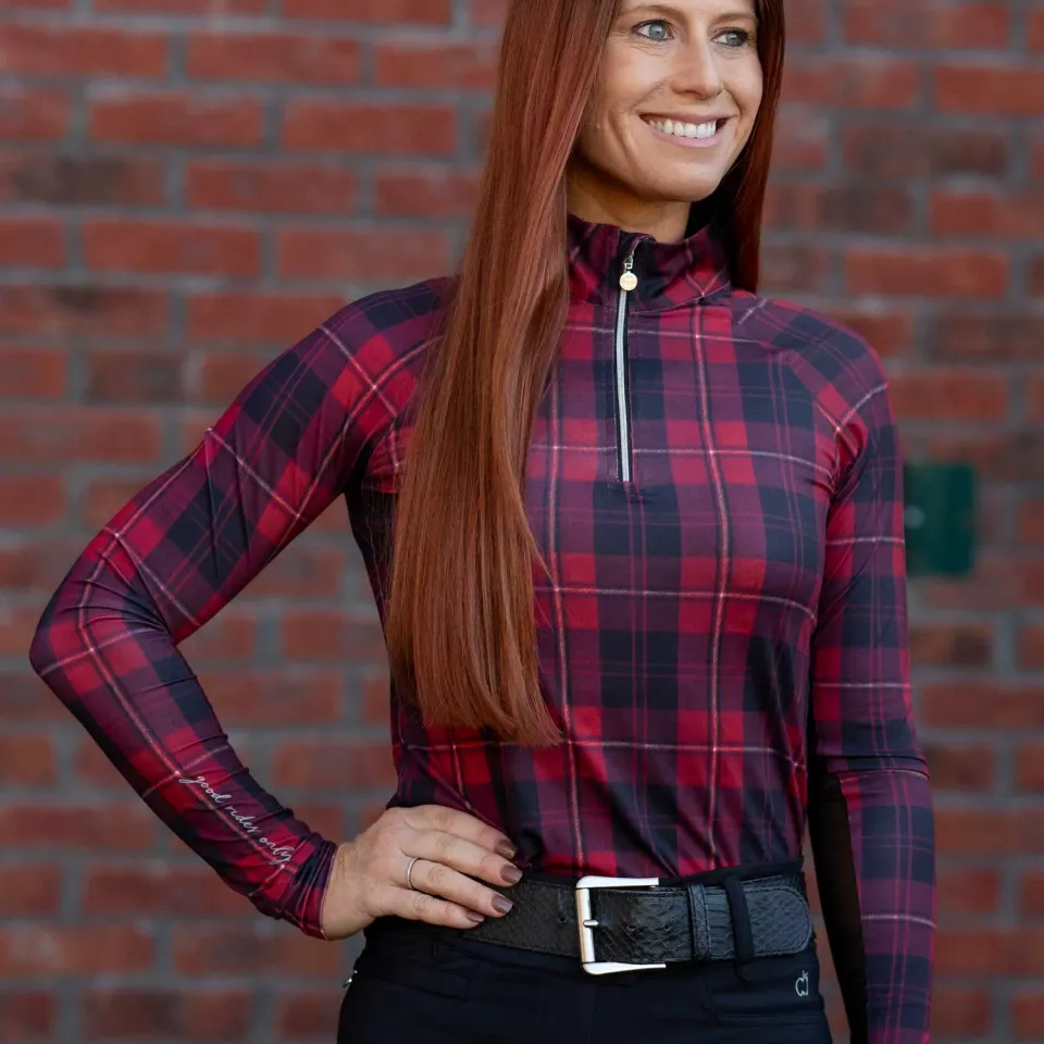Dapplebay Holiday Plaid 1/4 Zip rijshirt rood XXS licht