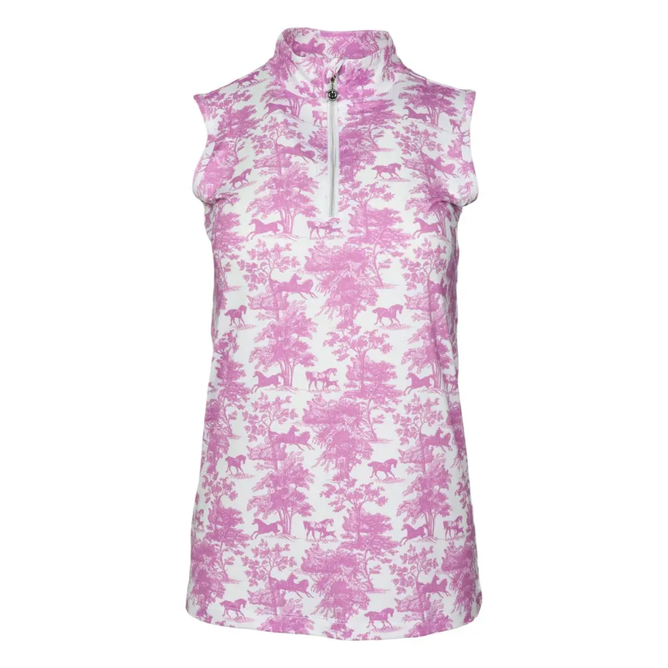 Dapplebay Equestrian Toile 1/4 Zip rijtop mouwloos roze wit