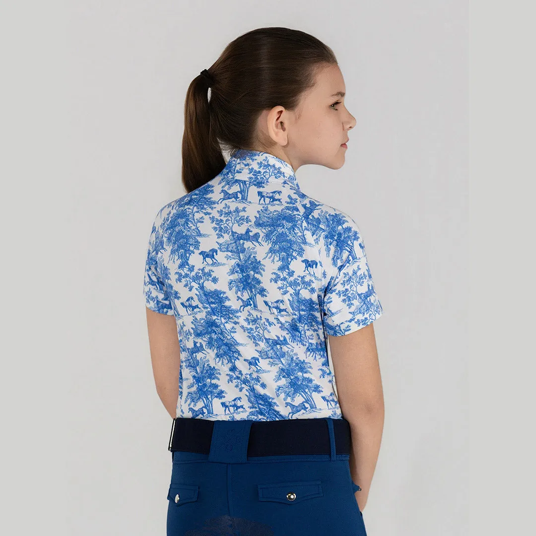 Dapplebay Kids Toile rijshirt Blauw korte mouw 1/4 rits