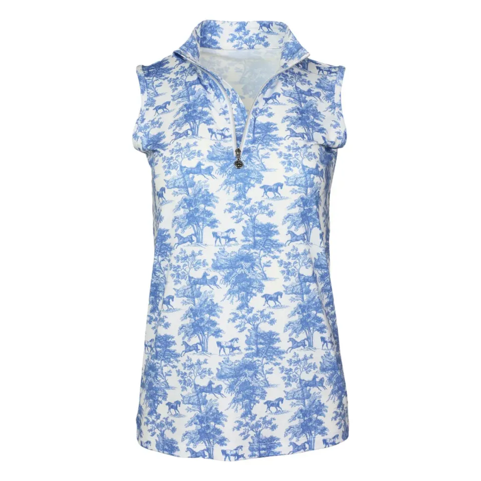 Dapplebay Equestrian Toile 1/4 Zip rijshirt mouwloos blauw-wit XXS