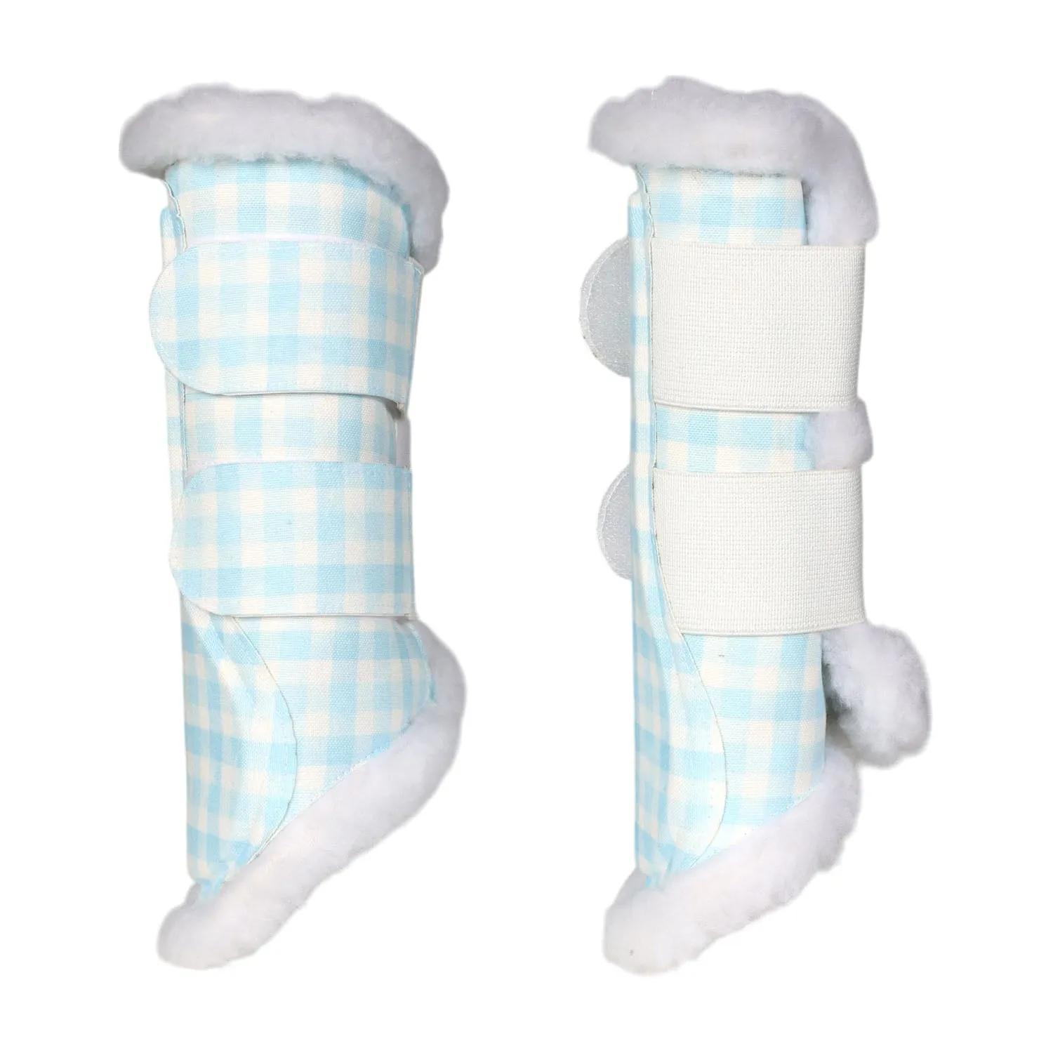Dapplebay Gingham brush boots peesbeschermers blauw-wit S