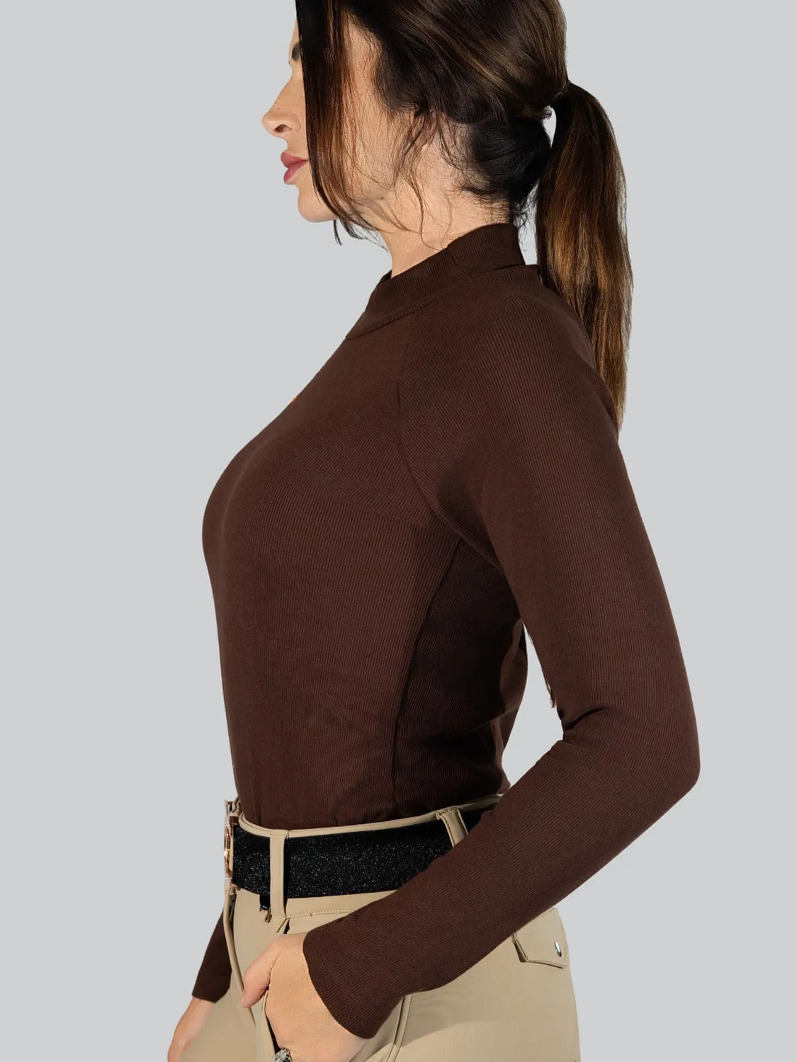 Dapplebay Heirloom Mock Neck coltrui dark bay ribstof