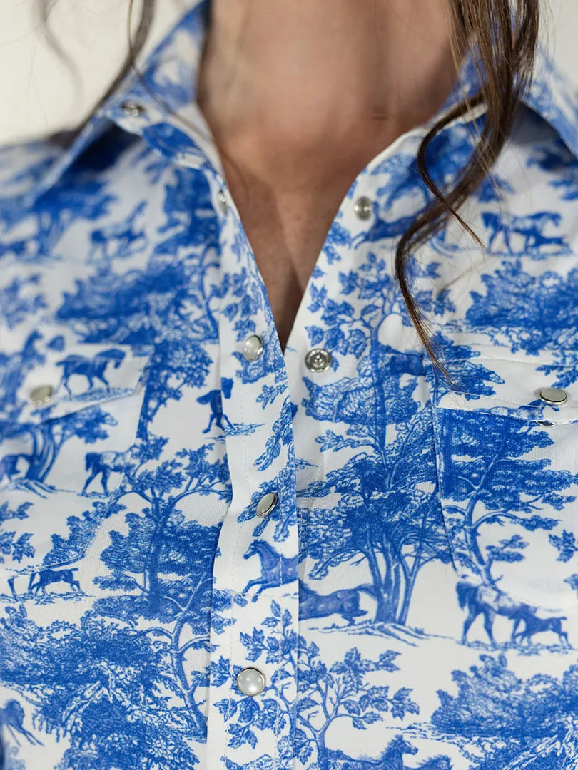 Dapplebay Equestrian Toile western overhemd blauw wit