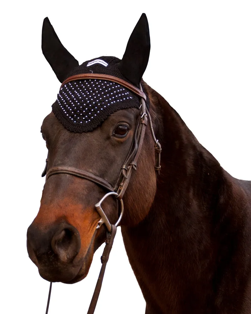 Equine Couture vliegenkap zwart Cob katoen met oren