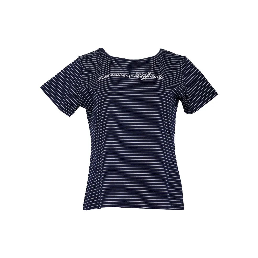 Dapplebay Expensive & Difficult T-shirt streep navy katoen