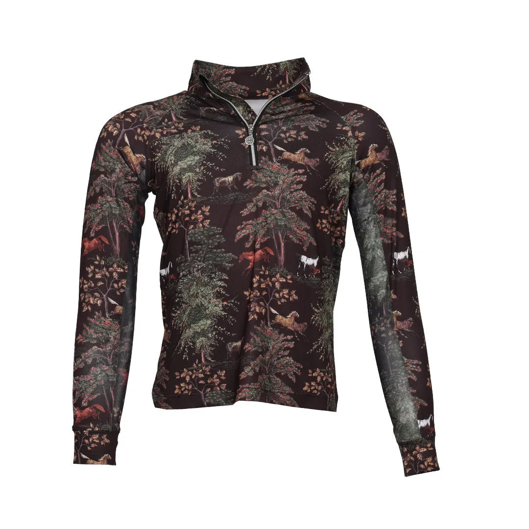 Dapplebay Autumn Toile rijshirt kids 1/4 zip dark bay
