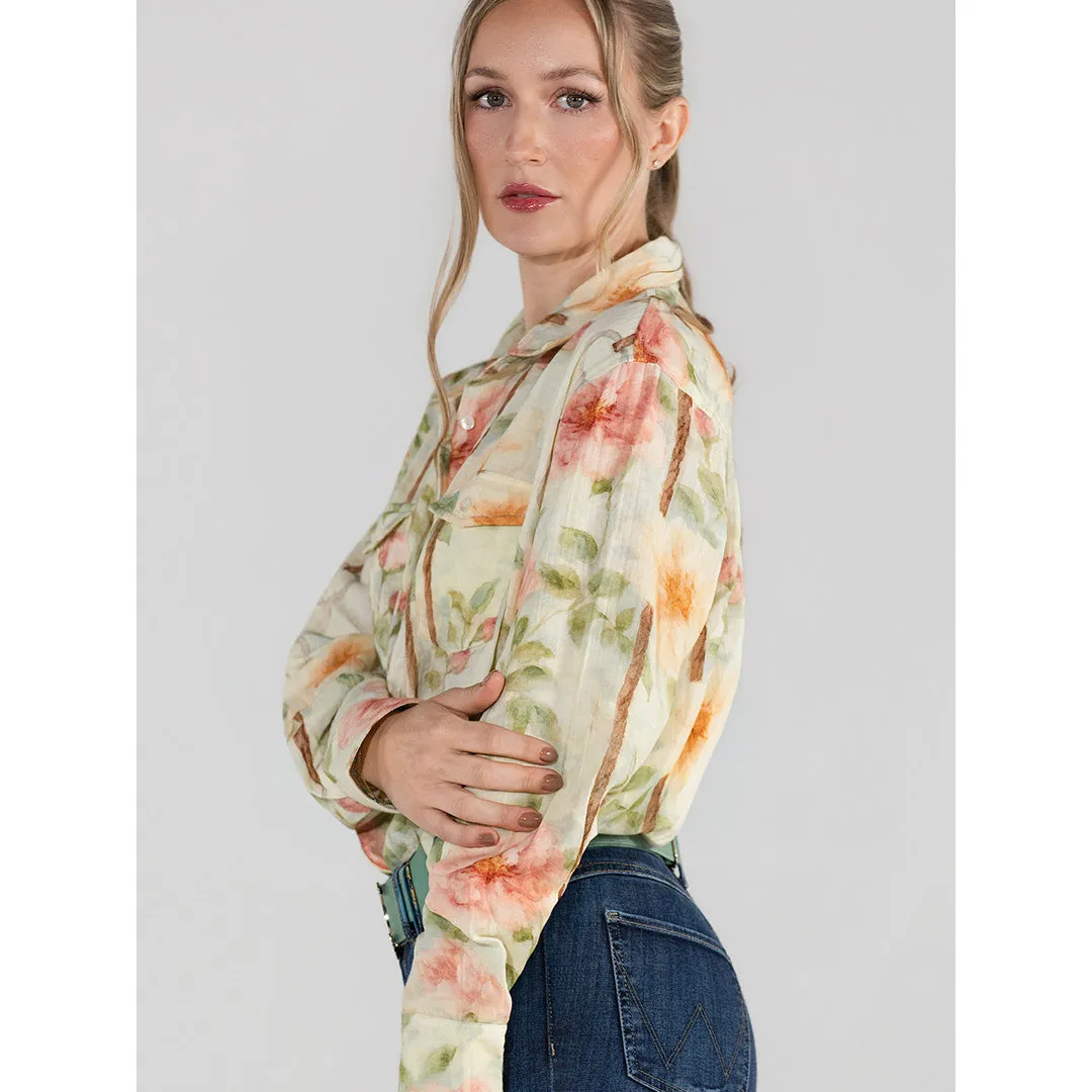 Dapplebay Breezy Button Up blouse tan vintage floral katoen
