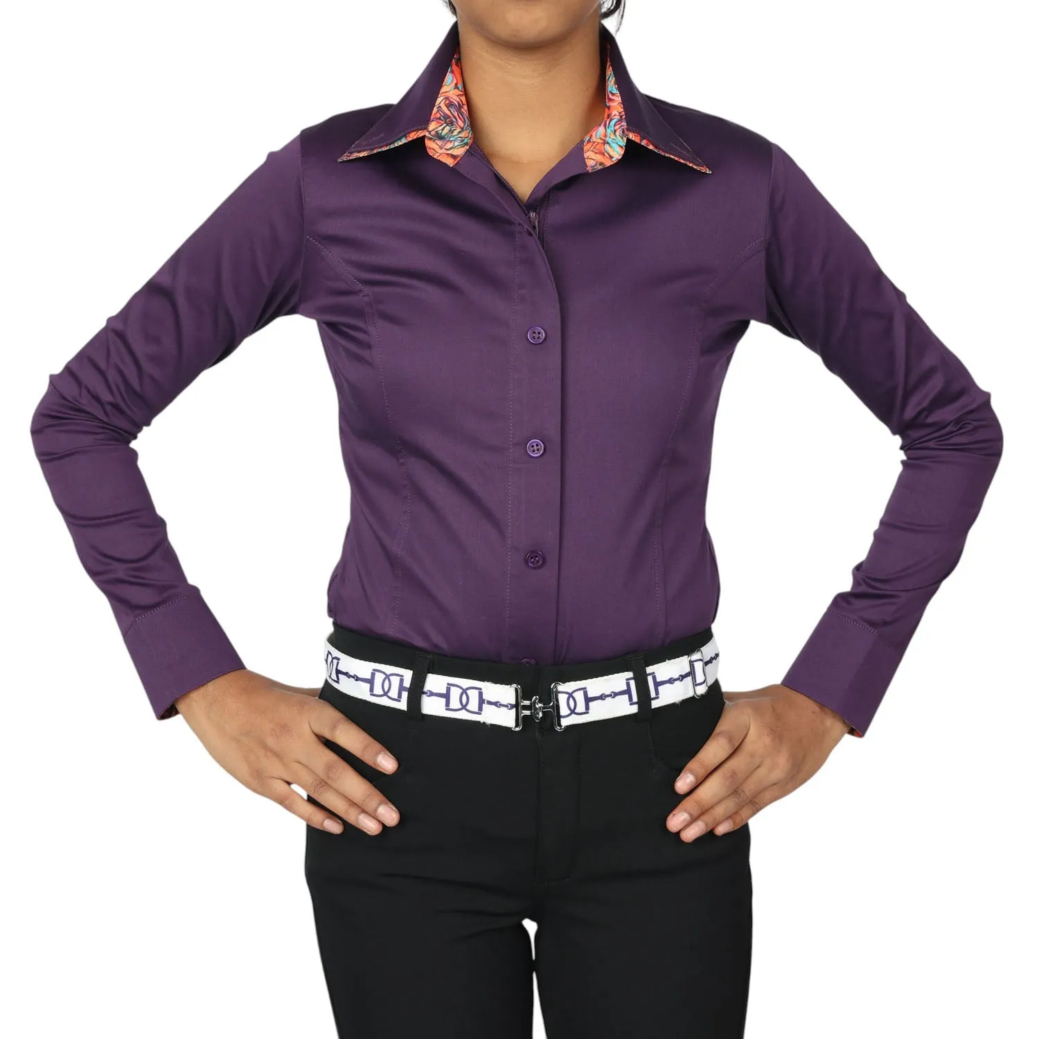 TuffRider ADEY Double Collar rijblouse Plum XS meisjes