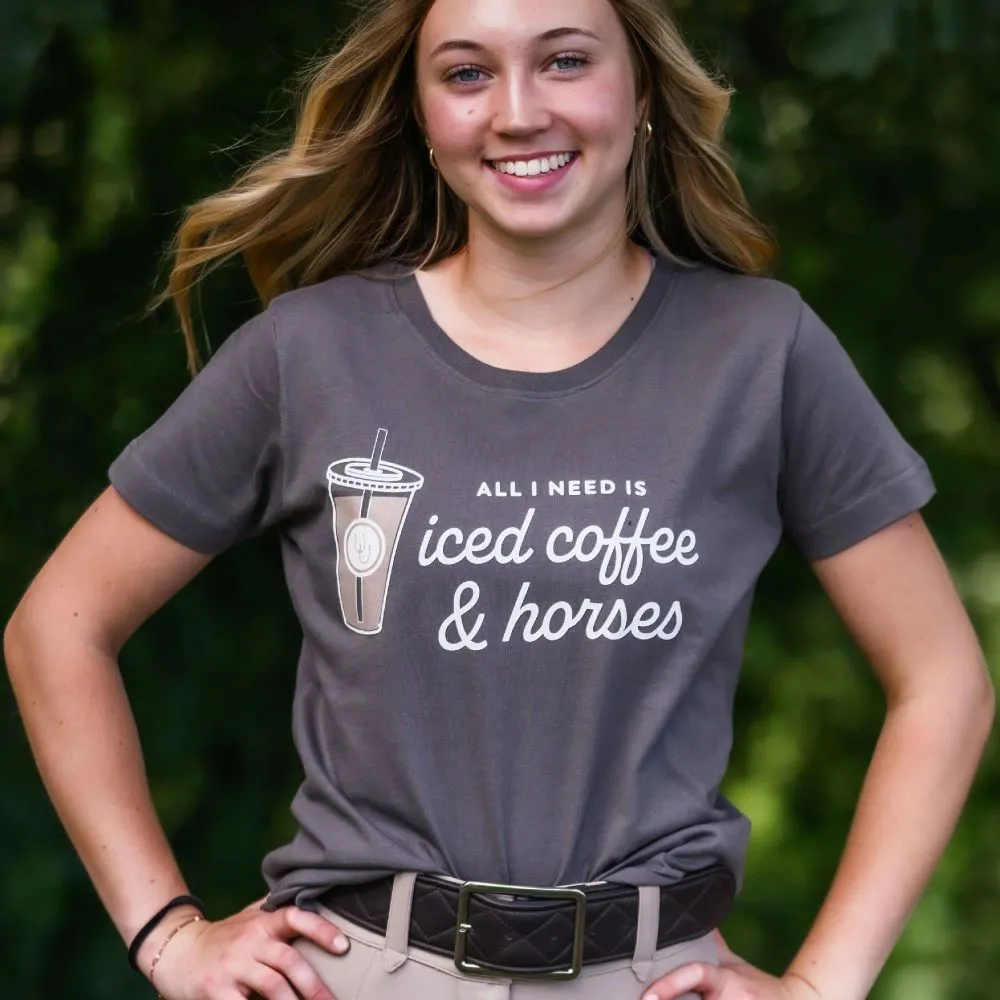 Dapplebay Iced Coffee Horses T-shirt charcoal katoen