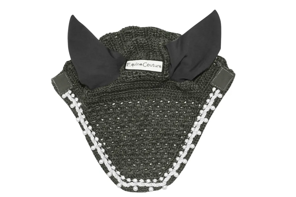 Equine Couture vliegenmuts zwart met parels Full