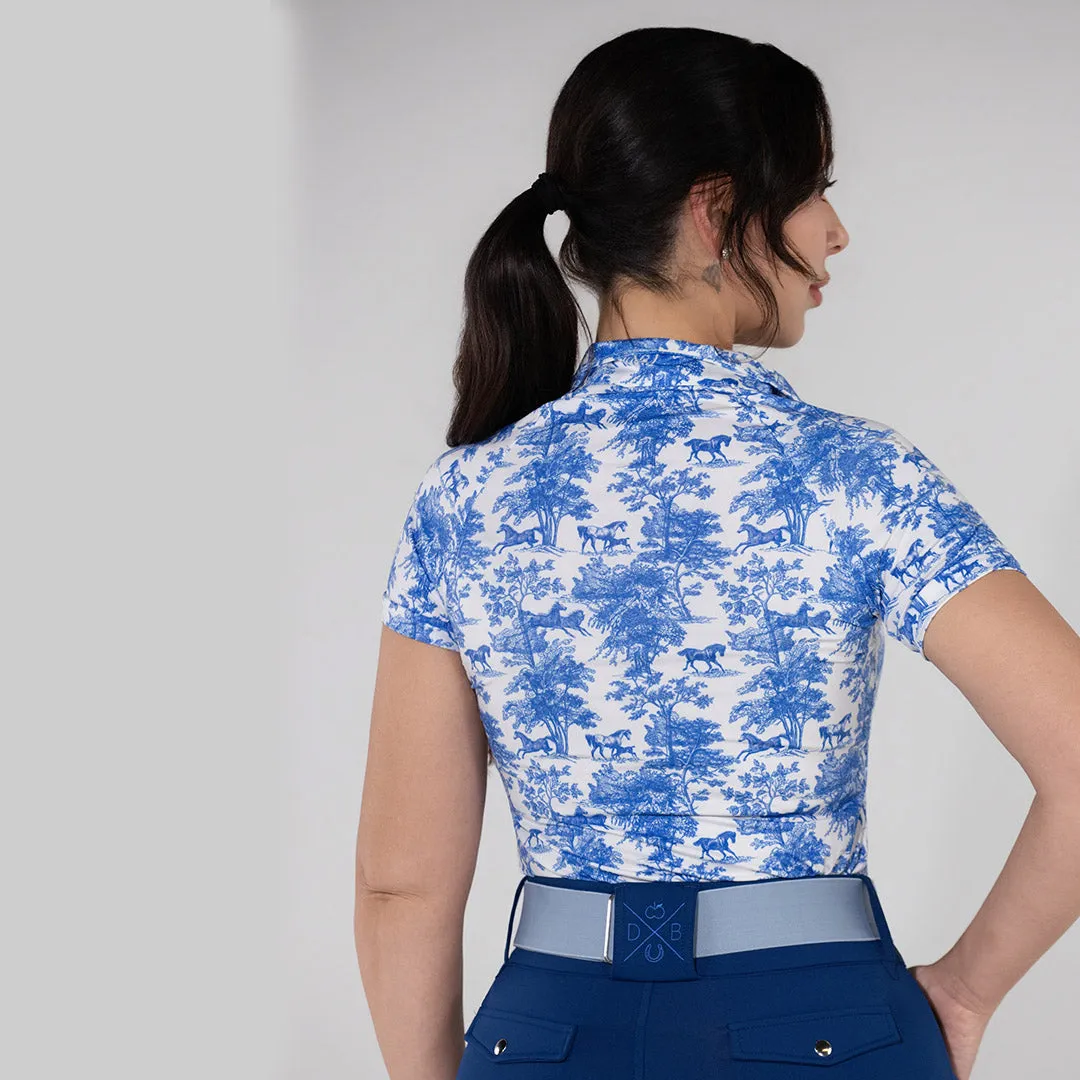 Dapplebay Equestrian Toile 1/4 zip rijtop blauw wit