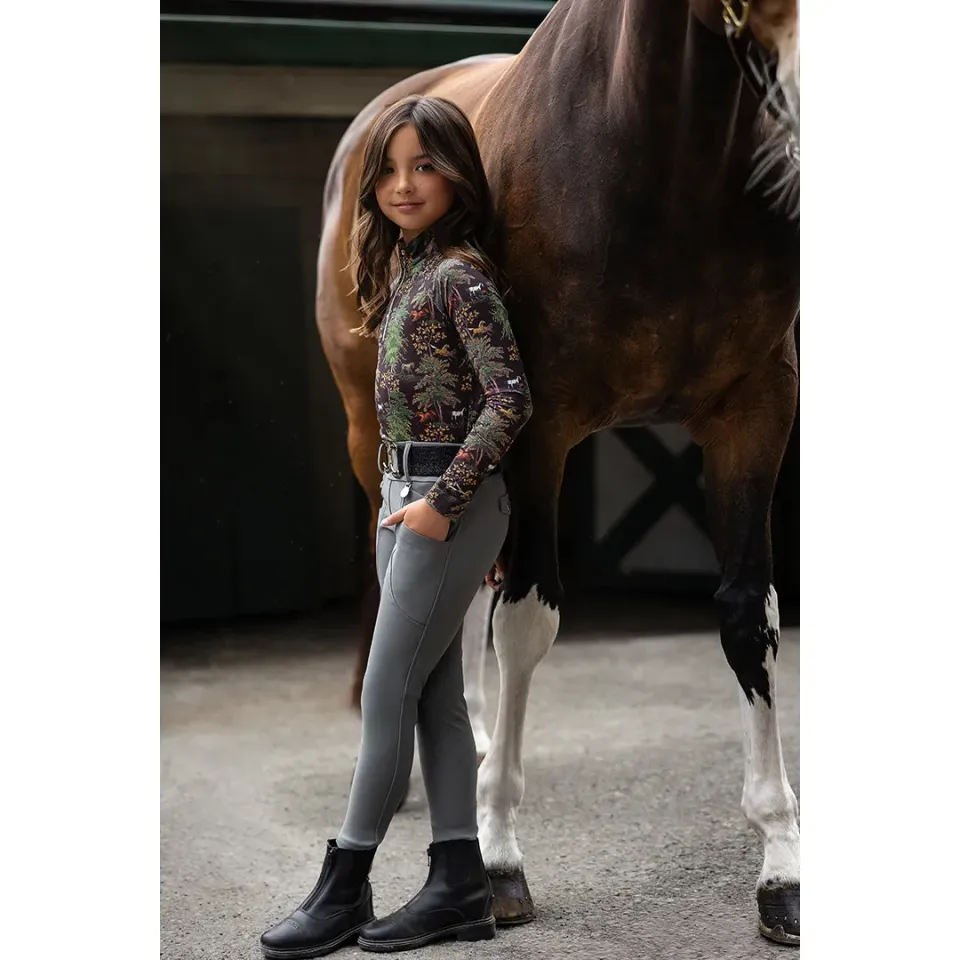 Dapplebay Autumn Toile rijshirt kids 1/4 zip dark bay