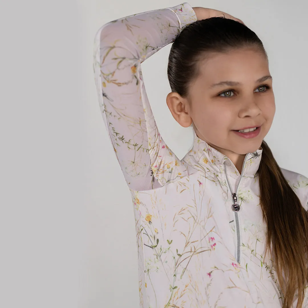 Dapplebay Dragonfly Meadow rijshirt kids lichtroze 1/4 rits