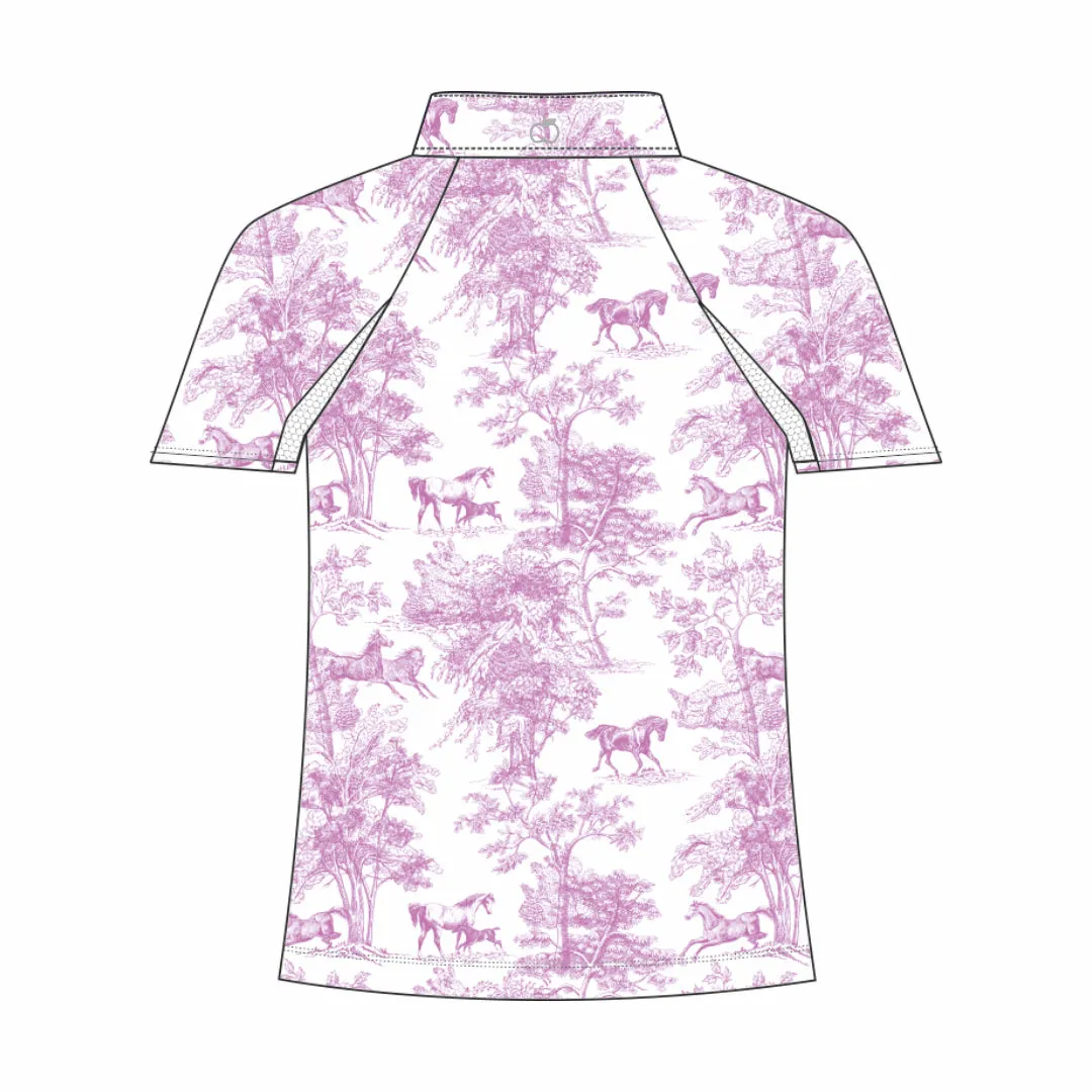 Dapplebay Equestrian Toile kids shirt Rose 1/4 zip korte mouw