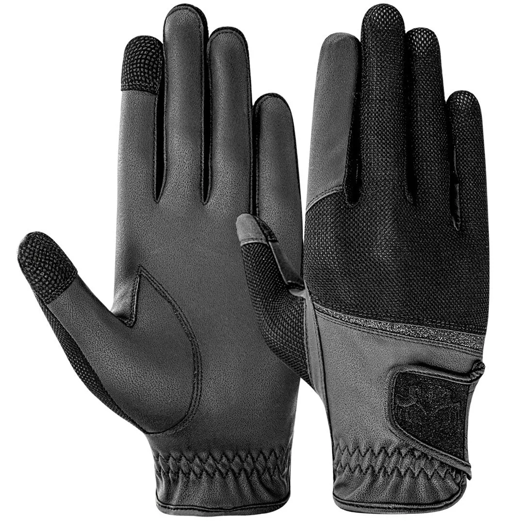 Equine Couture Aerocool Touch Screen rijhandschoenen zwart glitter