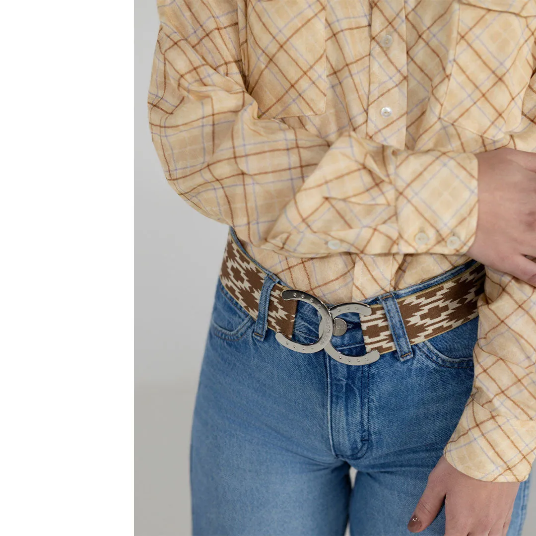 Dapplebay Breezy Button Up blouse tan ruit katoen gauze