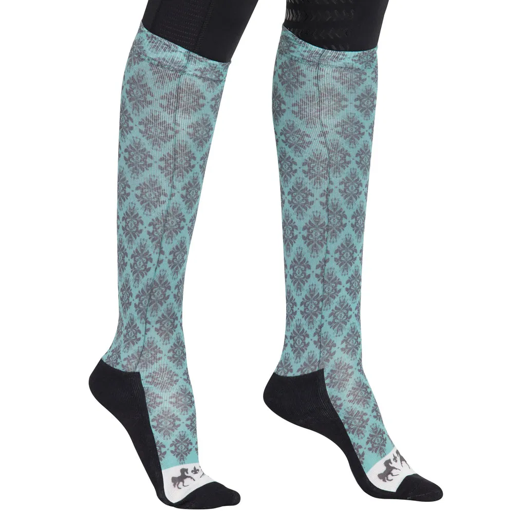 Equine Couture Tara laarssokken aqua-zwart technisch