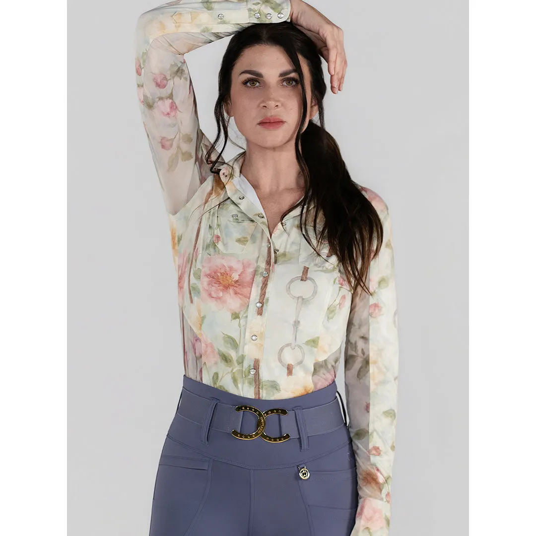 Dapplebay Vintage Floral western rijtop blush stretch mesh