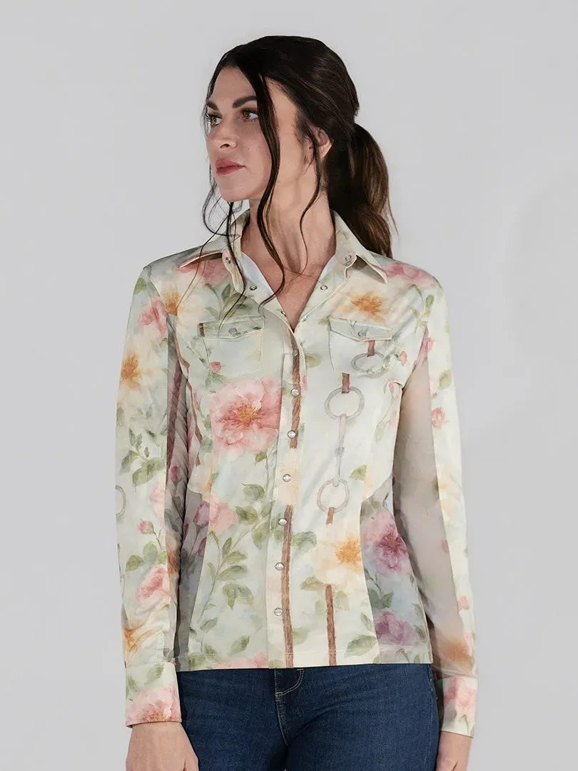 Dapplebay Vintage Floral western rijtop blush stretch mesh