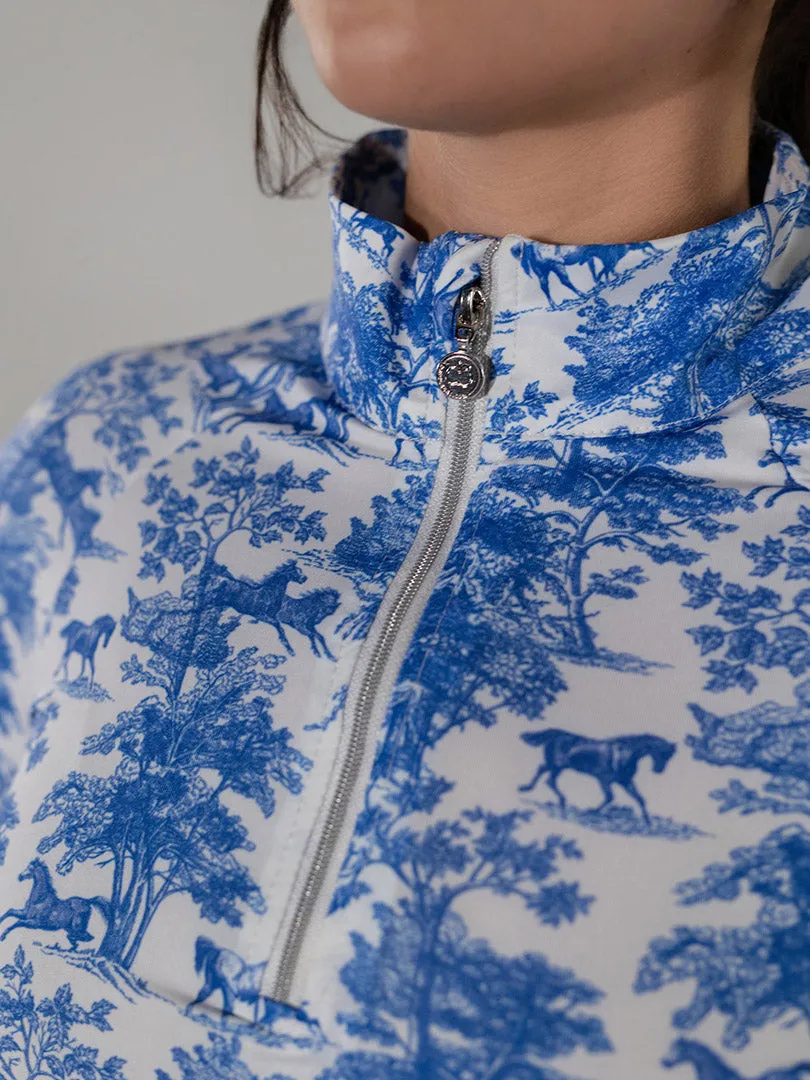 Dapplebay Equestrian Toile 1/4 zip rijtop blauw wit